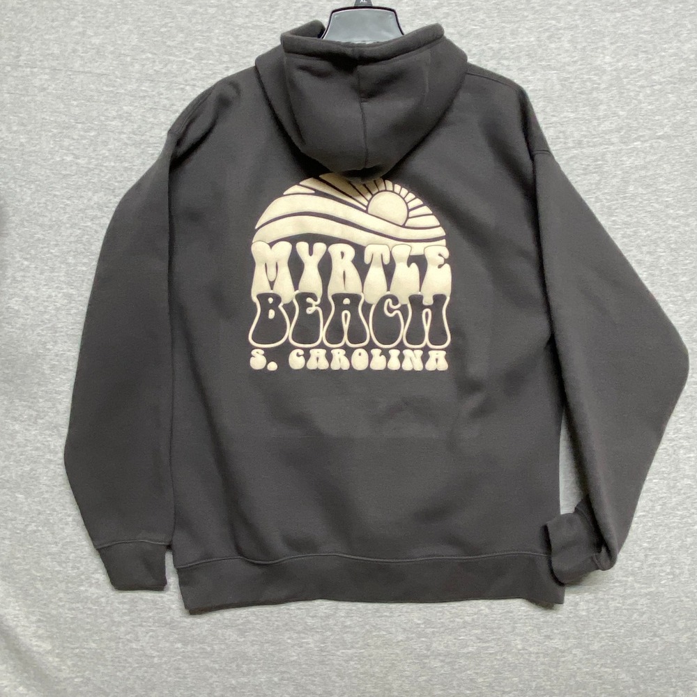 Pacific & Co Myrtle Beach South Carolina Puff Print Hoodie Gray XL Retro Sun